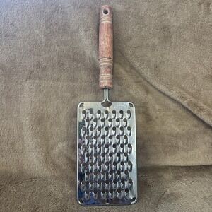 Vintage Ecko USA Handheld Stainless Steel Grater Shredder Wood Handle Kitchen